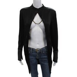 Sally LaPointe Women Tunic Black Collared Long Sleeve Acetate Size 2